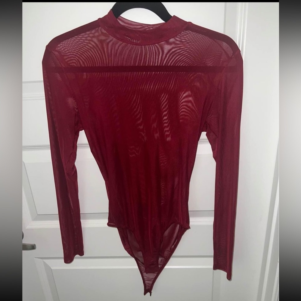 Maroon mesh turtle neck bodysuit